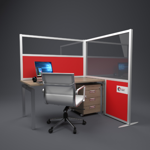 Up and over L shaped sound absorbing office screen